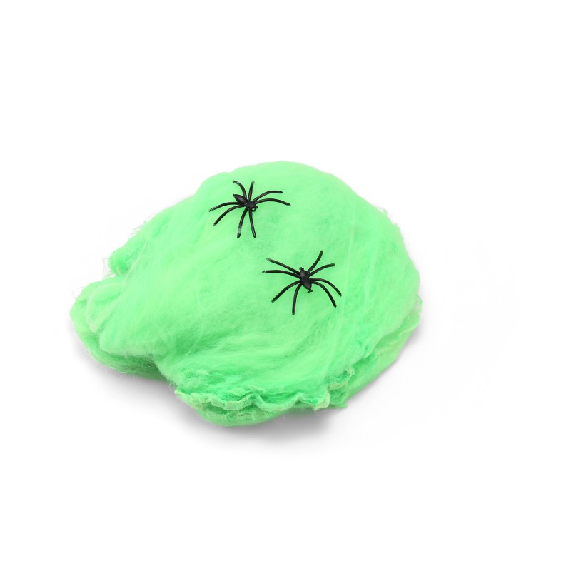 Halloween Stretchy Fake Cob Web and Spiders Decoration Green 